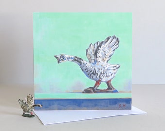 Christmas Goose card, goose card, farm goose, Christmas birds, christmas card, Diecast goose, Vintage toy, Greetings card, Art card