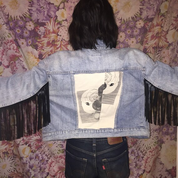 Fringe Jacket Vintage Denim Jacket with Fringe Lea