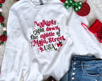 Main Street USA Holiday Disney Shirt Magic Kingdom at Christmas Unisex Sweatshirt