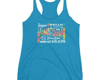 Small World Hello Tank Top Disney Small World Many Languages Ladies Tank