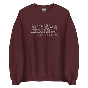 Disney World Parks EMBROIDERED White embroidery Sweatshirt What a Wonderful World Disney Sweater Unisex Sweatshirt