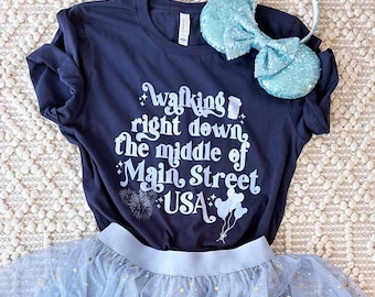 Disney Main Street USA Cendrillon bleu chemise Magic Kingdom Mickey ballons T-shirt unisexe