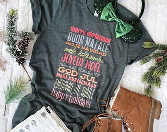 Epcot Christmas T-Shirt Disney World Showcase Christmas Greetings Disney Christmas in Many Languages Christmas T-Shirt
