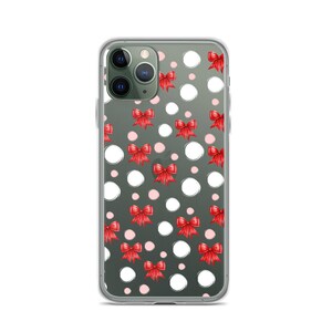 Custodia trasparente per iPhone® con motivo a pois e fiocchi di Minnie Mouse Disney.