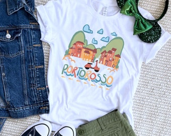 Portorosso T-Shirt Luca Landscape avec Vespa Disney Pixar Portorosso T-shirt