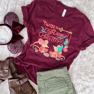 Jaq and Gus Cinderella Christmas T-Shirt Disney Christmas Cinderella Twas the Night Before Christmas T-Shirt