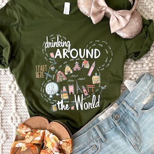 Beber alrededor del mundo camiseta Disney camiseta EPCOT World Showcase mapa comida y vino camiseta