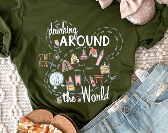 Drinking Around the World T-shirt Disney Shirt EPCOT World Showcase Map Food and Wine T-Shirt