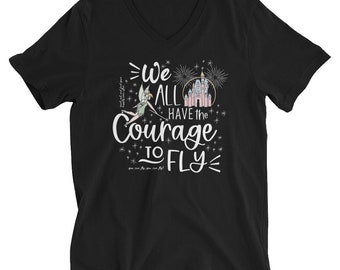 Magic Kingdom Fireworks V-neck T-shirt Happily Ever After Disney Castle Tinkerbell Fireworks Unisex Short Sleeve V-Neck T-Shirt