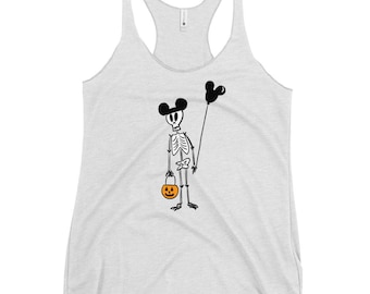 Roligt Disney Halloween-skelettlinne med Musse Pigg-ballong och bus-or-godis-hink Disney-linne