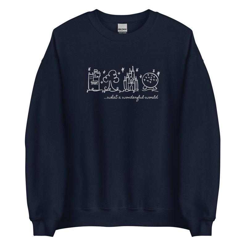 Disney World Parks EMBROIDERED White embroidery Sweatshirt What a Wonderful World Disney Sweater Unisex Sweatshirt