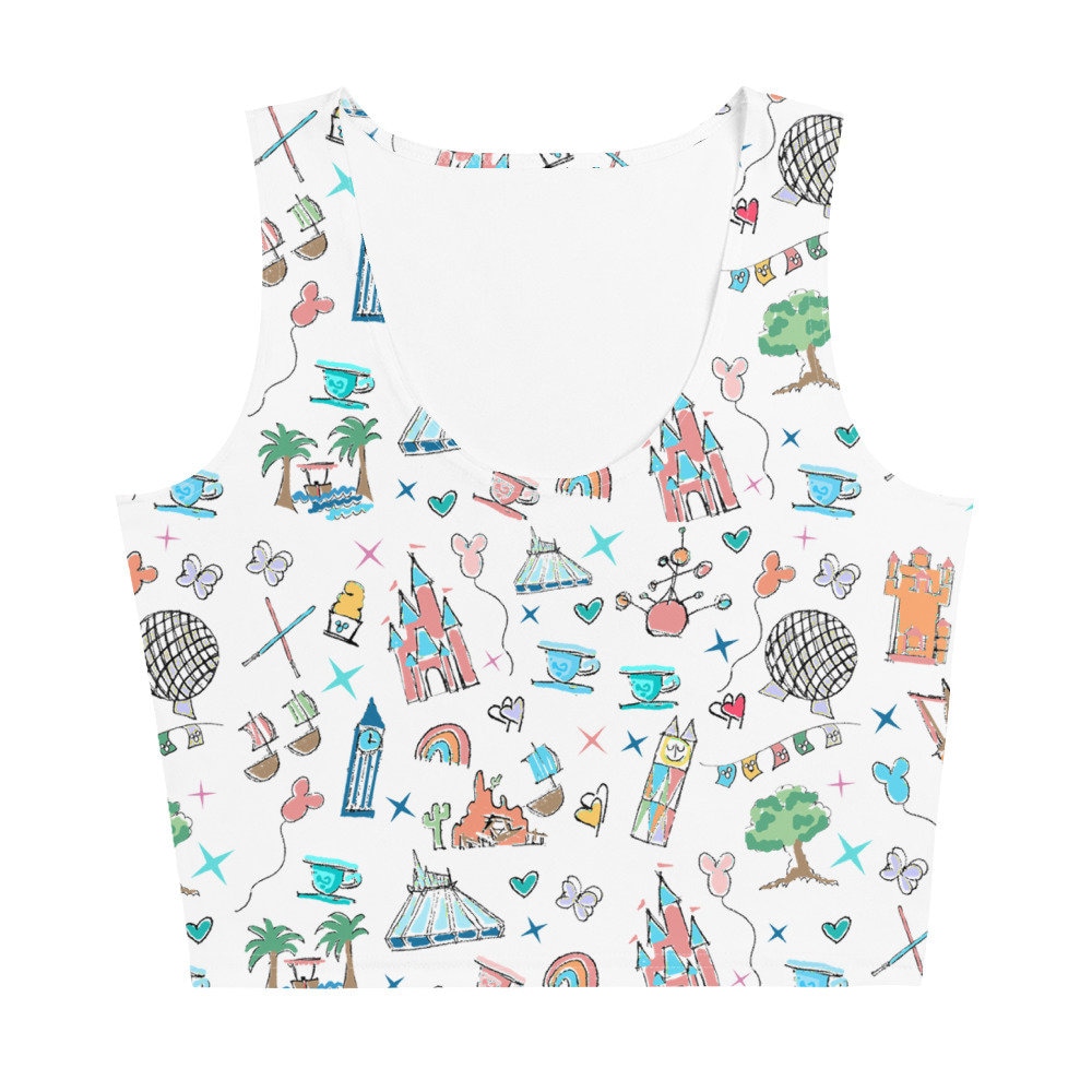 トップス Disney SCATTERED PRINT TOP Disneyland doodles Disney Icons Crop Top – Polka Dot Pixie Shop