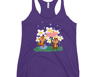 Chip and Dale Spring Rain Flower and Garden Disney Women's Racerback Tank