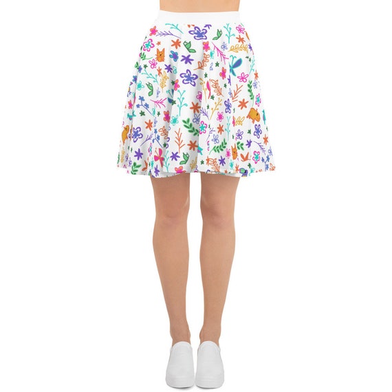 Red Floral Skater Skirt Elastic Waist Mini | Ally Fashion