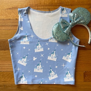 Cinderella Castle Crop Top Mickey Balloon Disney Crop Tank Top Blue Castle Disney Crop Top
