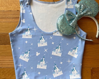 Cinderella Castle Crop Top Mickey Balloon Disney Crop Tank Top Blue Castle Disney Crop Top