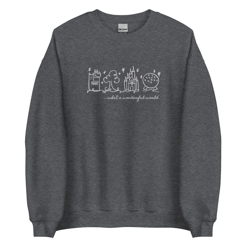 Disney World Parks EMBROIDERED White embroidery Sweatshirt What a Wonderful World Disney Sweater Unisex Sweatshirt