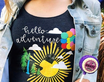 Disney Pixar UP House and Balloons Tank Top Disney Shirt Hello Adventure Paradise Falls Disney Tank Top