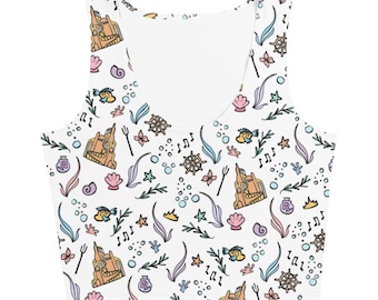 Little Mermaid White Crop Top Disney Shirt Mermaid Castle Flounder Seashell Crop Top