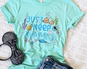 Finding Nemo T-Shirt Disney Shirt Just Keep Swimming Ocean T-Shirt