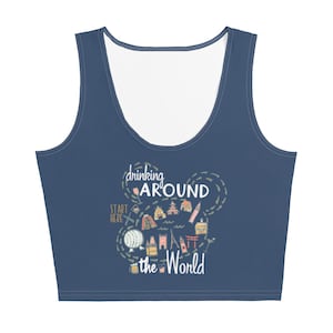 Camiseta corta "Bebiendo por el mundo" de Disney, mapa de EPCOT World Showcase, camiseta corta de comida y vino