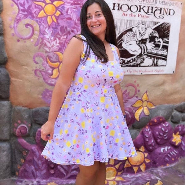 Tangled Dress Rapunzel floating lanterns floral Skater Dress