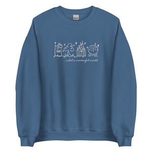 Disney World Parks EMBROIDERED White embroidery Sweatshirt What a Wonderful World Disney Sweater Unisex Sweatshirt
