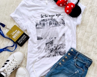 T-shirt photo que la magie commence 4 parcs Disney, t-shirt unisexe Disney simple