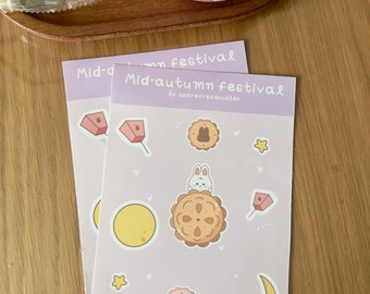 Mid-Autumn Festival Sticker Sheet, Asian Festival Stickers, Kawaii Mid-Autumn Festival, Cute rabbit stickers