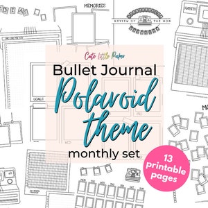 Bullet Journal Polaroid Theme Monthly Set. Printable Bullet Journal Pages. BuJo Printables Kit. Polaroid Theme BuJo Spreads Template.