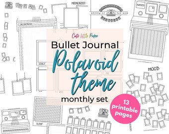 Bullet Journal Polaroid Theme Monthly Set. Printable Bullet Journal Pages. BuJo Printables Kit. Polaroid Theme BuJo Spreads Template.
