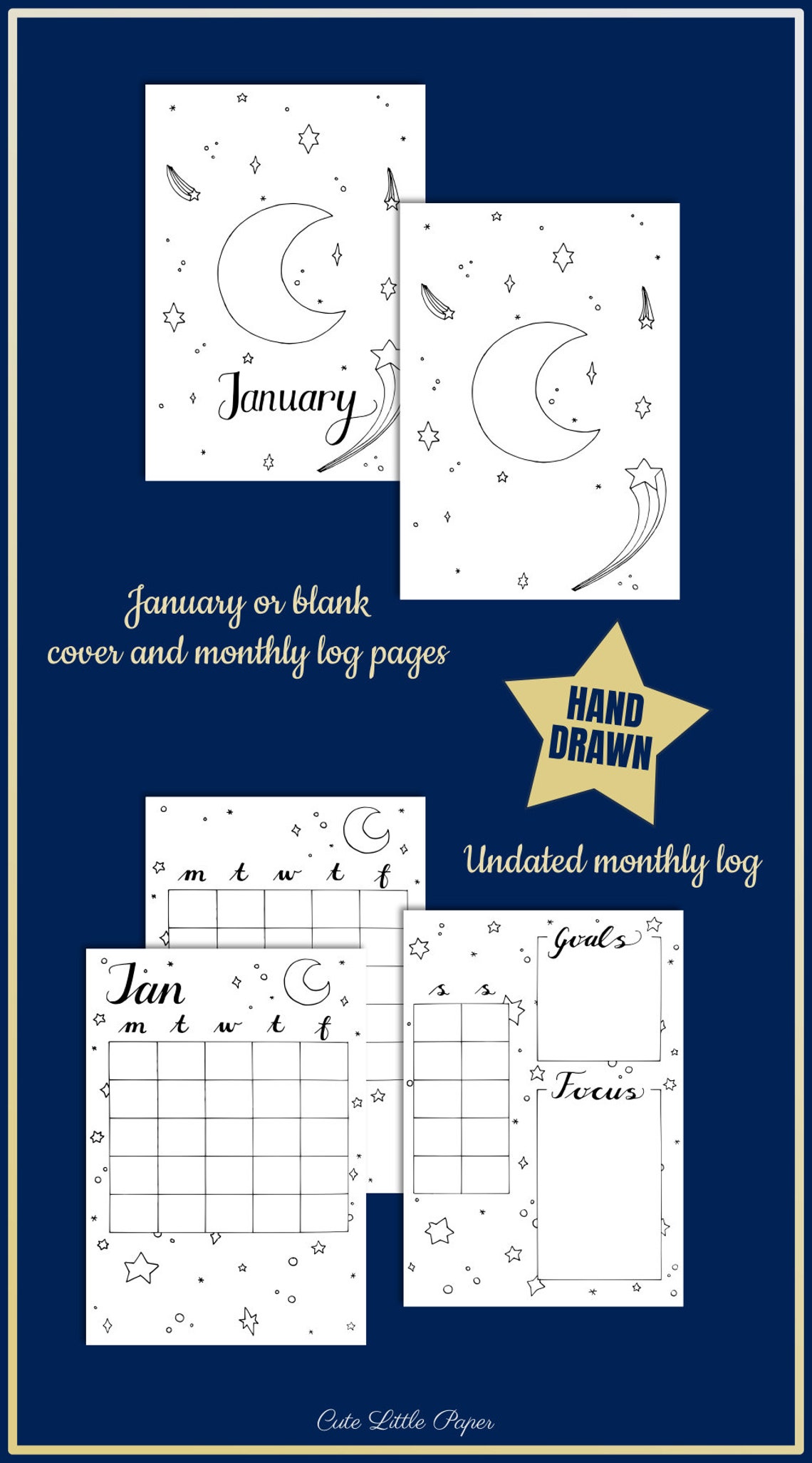 BuJo Monthly Spread Pages. Printable Bullet Journal Templates. | Etsy