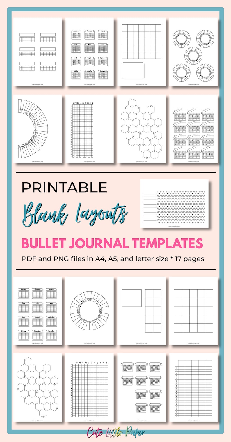 Printable Bullet Journal Templates. Blank BuJo Layouts And Grid Pages Set. Monthly & Yearly Tracker Pages Easy To Customize And Decorate. image 7