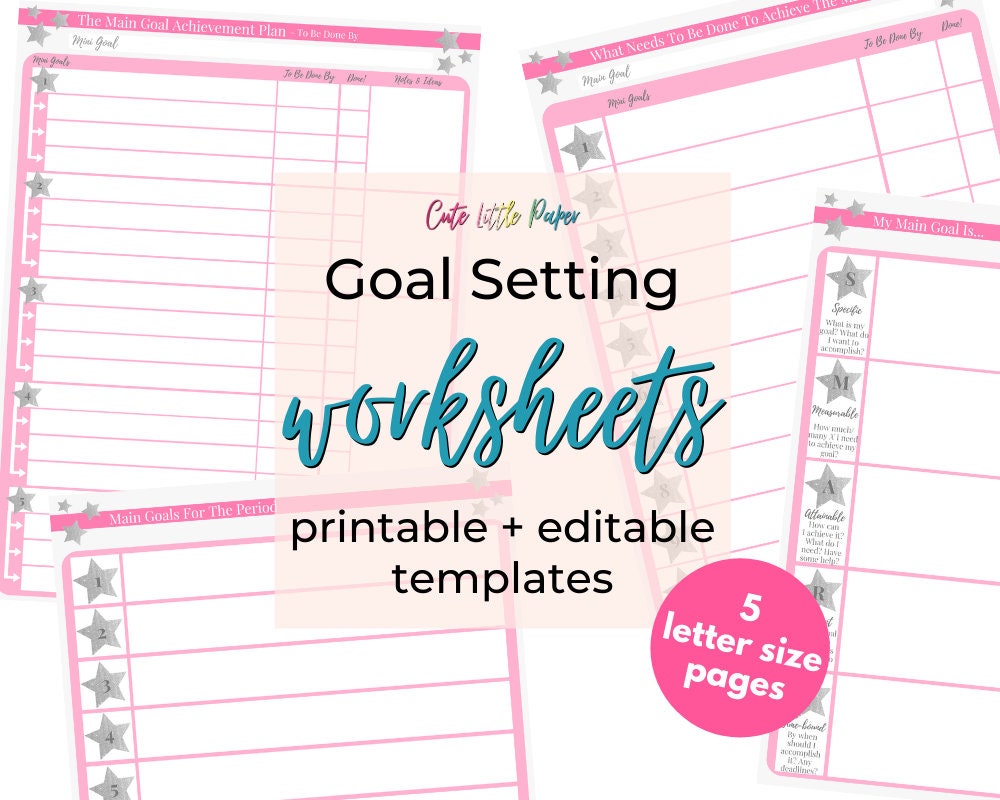 Goal Setting Sheets Printable Template Editable PDF (Instant Download ...