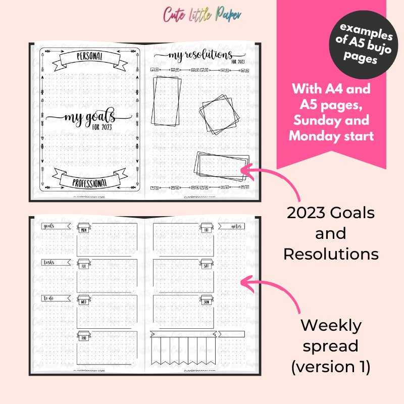 2023 Bullet Journal Template. 40 Pages Printable PDF. A4 & Etsy