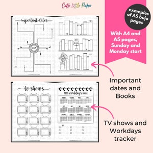 2024 Bullet Journal Template. 40 pages printable PDF. A4 & A5. Sunday and Monday start. 2024 Planner BuJo Spreads. 2024 Bullet Journal Kit. image 8