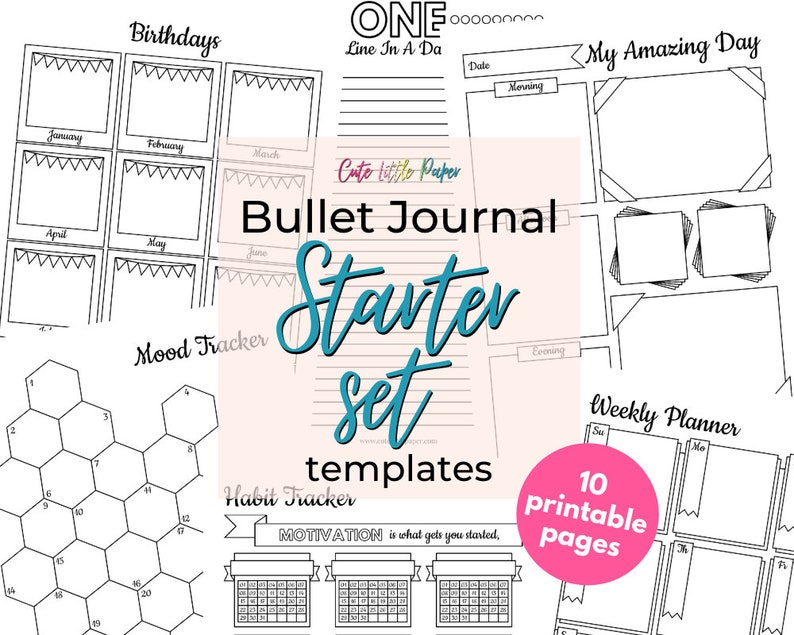 Bullet Journal Starter Set bullet journal pages printable templates image 1