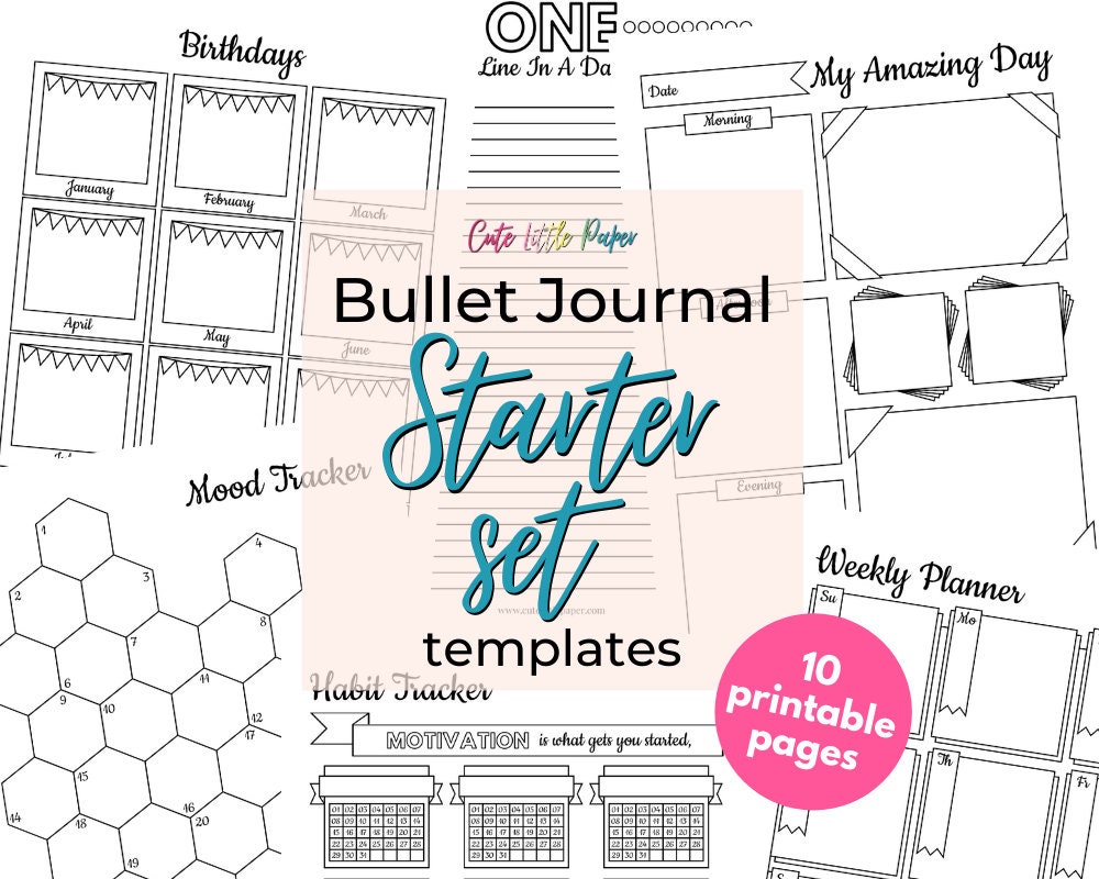 Bullet Journal Starter Set Bullet Journal Pages Printable Templates 