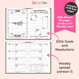 2024 Bullet Journal Template. 40 pages printable PDF. A4 & A5. Sunday and Monday start. 2024 Planner BuJo Spreads. 2024 Bullet Journal Kit. image 4