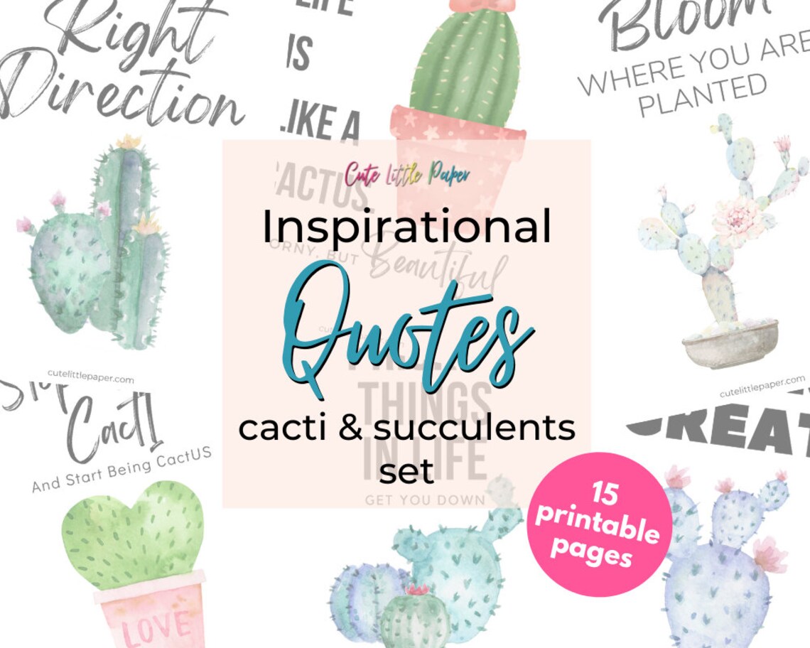 15 Cactus Inspirational Quotes Printable Planner Divider Pages ...