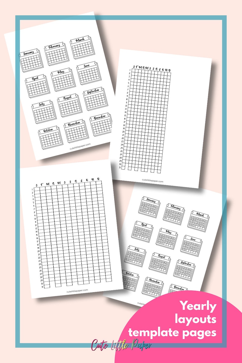 Printable Bullet Journal Templates. Blank BuJo Layouts And Grid Pages Set. Monthly & Yearly Tracker Pages Easy To Customize And Decorate. image 4