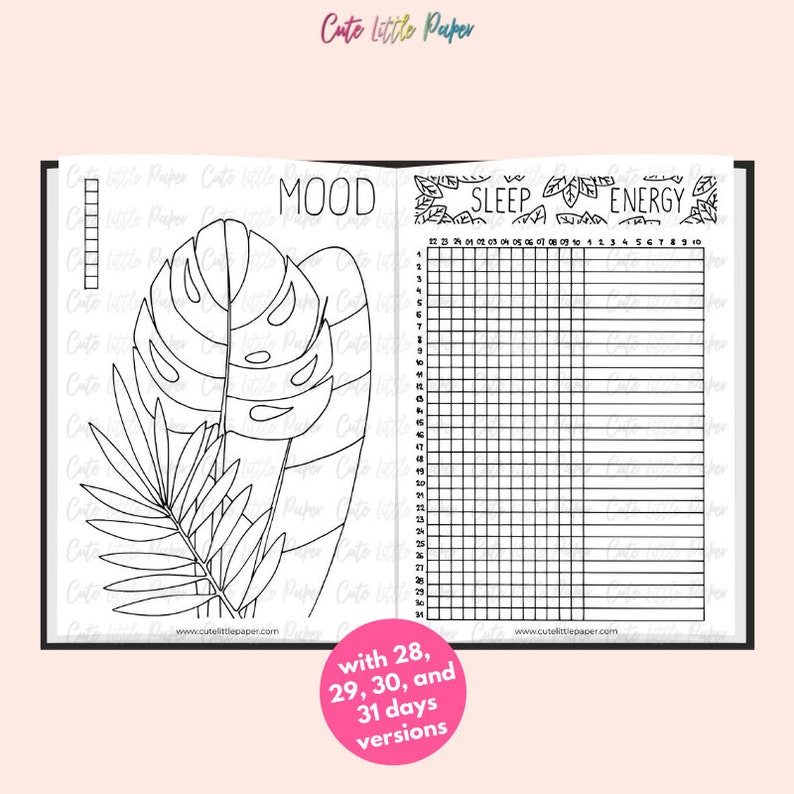 Bullet Journal Tropical Leaves Templates. Printable Bullet Journal Pages. BuJo Monthly Theme Spreads Set. BuJo Kit Digital & Printable. image 5