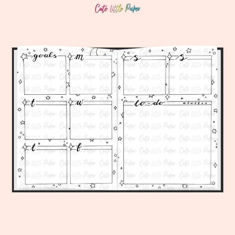 BuJo Monthly Spread Pages. Printable Bullet Journal Templates. January Bullet Journal Stars Theme. image 8