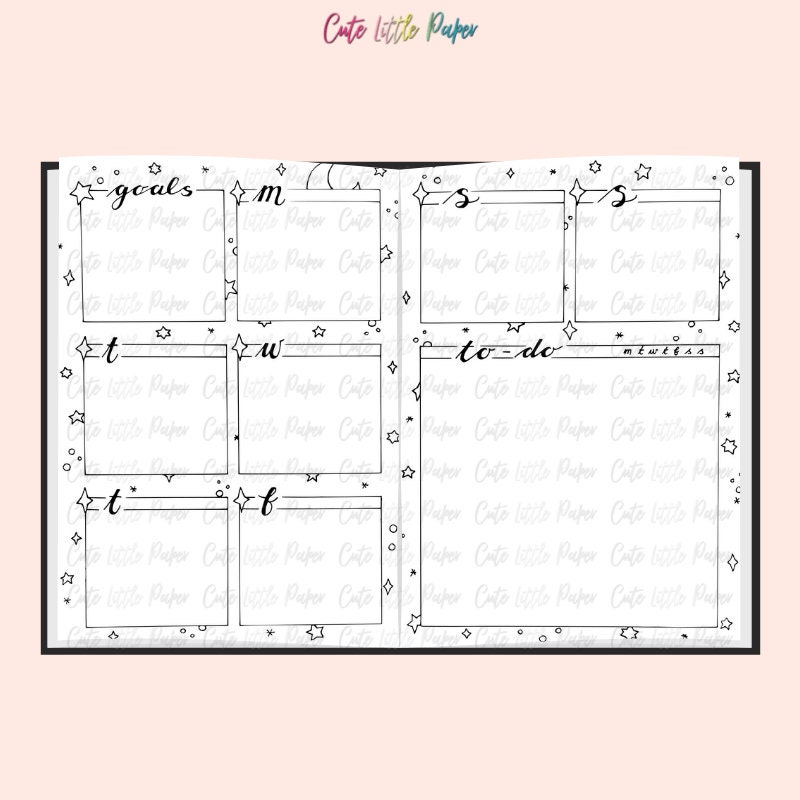 Bujo Monthly Spread Pages. Printable Bullet Journal Templates. | Etsy