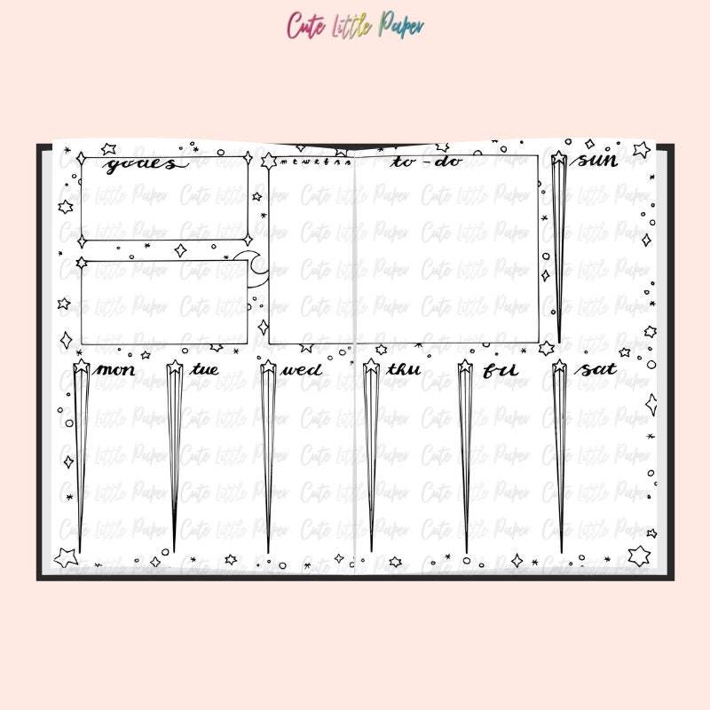 Bujo Monthly Spread Pages. Printable Bullet Journal Templates. - Etsy