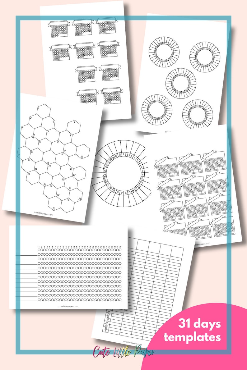 Printable Bullet Journal Templates. Blank BuJo Layouts And Grid Pages Set. Monthly & Yearly Tracker Pages Easy To Customize And Decorate. image 2