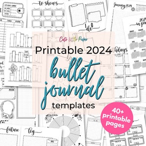 2024 Bullet Journal Template. 40 pages printable PDF. A4 & A5. Sunday and Monday start. 2024 Planner BuJo Spreads. 2024 Bullet Journal Kit. image 1