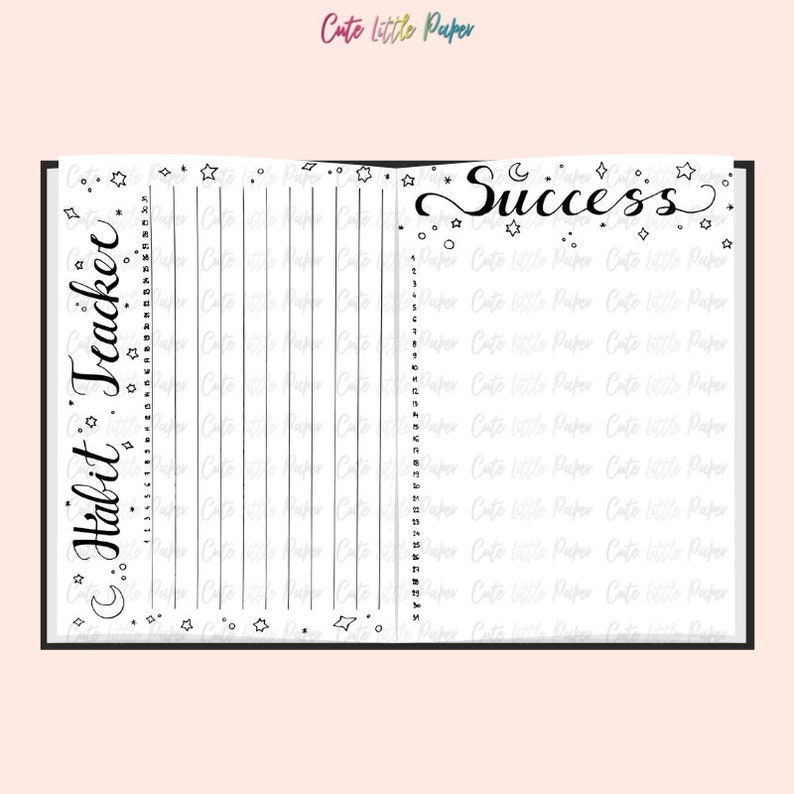 BuJo Monthly Spread Pages. Printable Bullet Journal Templates. January Bullet Journal Stars Theme. image 6