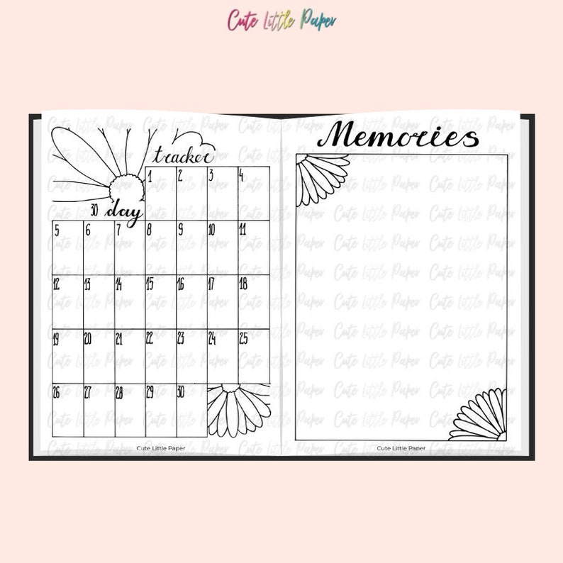 Bullet Journal Daisy Flower Theme Monthly Set. Printable Bullet Journal Pages. BuJo Monthly Spreads. Printable BuJo Templates. image 6
