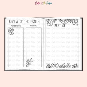 Bullet Journal Tropical Leaves Templates. Printable Bullet Journal Pages. BuJo Monthly Theme Spreads Set. BuJo Kit Digital & Printable. image 9